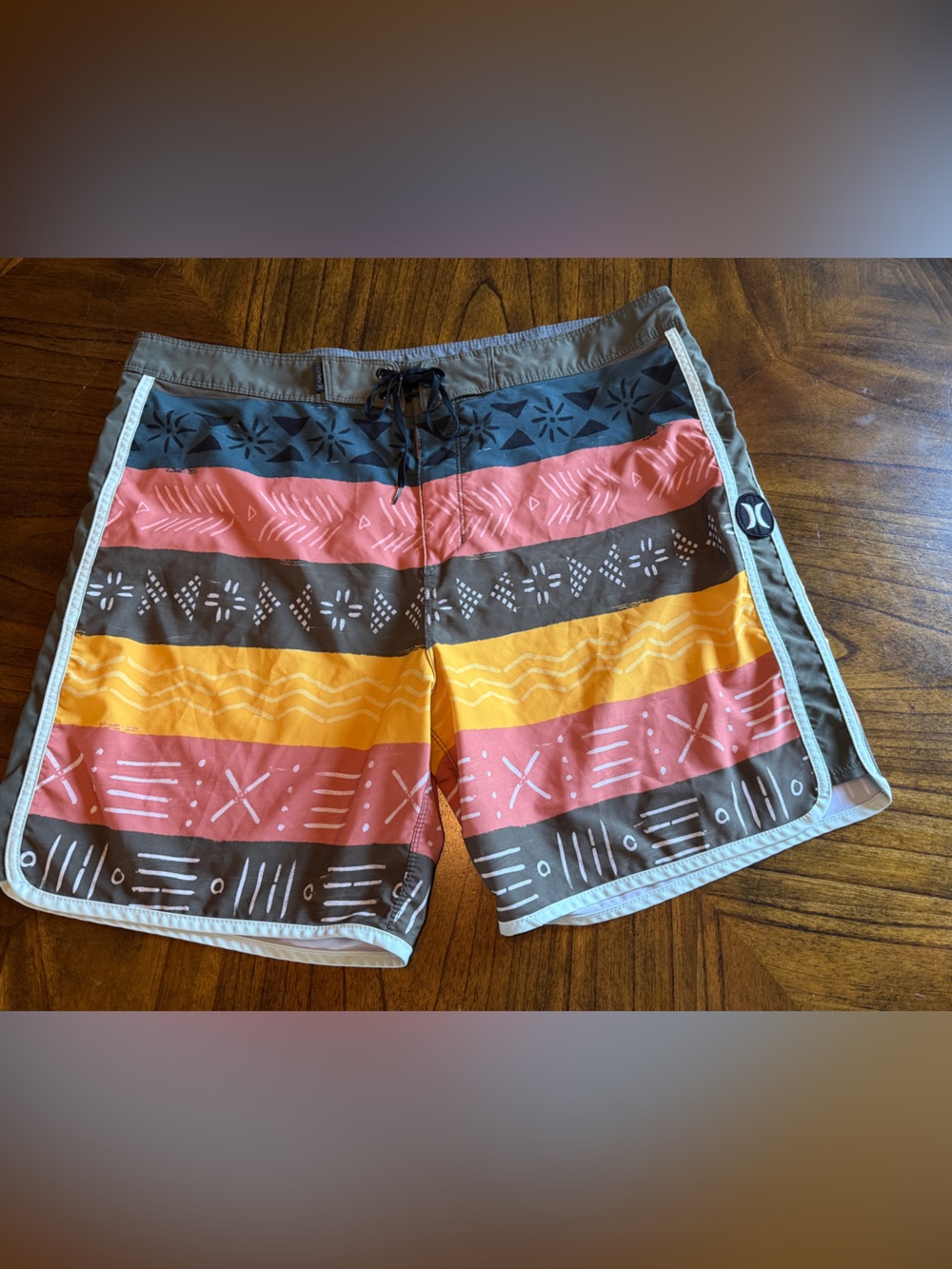 Hurley Phantom Men's Multi-Stripe Coral, Mustard & Charcoal Hybrid Board Shorts